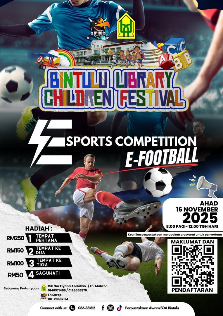 Bintulu Library Children Festival E-Football event poster